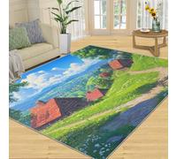 Alfombras de paisaje pastoral para sala de estar, 100 x 150 cm, alfombras de animación de dibujos animados para dormitorio, estilo cuento de hadas, lavable, antideslizante, alfombras de suelo, no se