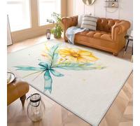Alfombras de Pelo Corto 160x230 cm Flores Sencillas de Acuarela Alfombra de Franela Suave, Respaldo Antideslizante Blanco Alfombra Interior para Sala Habitación y Cuarto Infantil