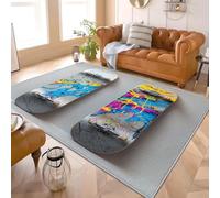 Alfombras de Pelo Corto 160x230 cm Tema de Patineta de Grafiti Alfombra de Franela Suave, Respaldo Antideslizante Gris Alfombra Interior para Sala Habitación y Cuarto Infantil