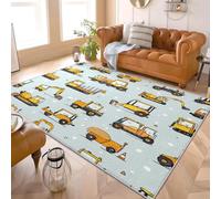 Alfombras de Pelo Corto 180x240 cm VehíCulo de ConstruccióN de Dibujos Animados Alfombra de Franela Suave, Respaldo Antideslizante Amarillo Alfombra Interior para Sala Habitación y Cuarto Infantil