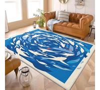 Alfombras de Pelo Corto 80x150 cm PatróN de Pez Abstracto Simple Alfombra de Franela Suave, Respaldo Antideslizante Azul Alfombra Interior para Sala Habitación y Cuarto Infantil