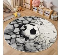Alfombras de Pelo Corto Dibujo Línea Simple 100cm Alfombras Redondas El Fútbol Rompe El Muro Piedra Alfombra Salon Antideslizante Lavables en Lavadora para salón, Dormitorio Infantil, Comedor, Gris
