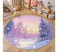 Alfombras de Pelo Corto País Maravillas Invernal 100cm Alfombras Redondas Bosque Abetos Ensueño Alfombra Salon Antideslizante Lavables en Lavadora para salón, Dormitorio Infantil, Comedor, Púrpura