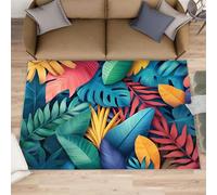Alfombras de plantas tropicales para sala de estar, 180 x 240 cm, coloridas hojas de palmera, alfombras para dormitorio, ambiente de verano, lavable, antideslizante, alfombras para el suelo, alfombras