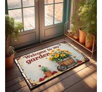 Alfombras de porche para exteriores con texto en inglés "Welcome To My Garden: A Vibrant Floral Display Doormat Retro Rug Farmhouse Kitchen Rug Set" (40 x 60 cm)
