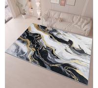 Alfombras de Sala de Estar, Abstracto Mármol Líquido Estampado Negro Dorado Alfombra Franela Suaves Lavable Antideslizante No Pierde Pelusa, para Interiores, 60 x 90 cm