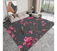 Alfombras de Salón Arte China Flores De Ciruelo Pájaro 120 x 180 cm Alfombrilla, Gris Oscuro Suave Pelo Corto Lavable Antideslizante Alfombra - para Dormitorio Comedor Salon Decoración del Hogar