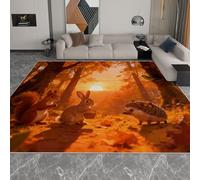 Alfombras de Salón Bosque Otoño Atardecer Conejo Erizo Hojas Arce 160 x 230 cm Alfombrilla, Color Naranja Suave Pelo Corto Lavable Antideslizante Alfombra - para Dormitorio Comedor Salon del Hogar