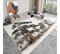 Alfombras de Salón Pintura A Tinta Arquitectura China Pinos 120 x 180 cm Alfombrilla, Beige Suave Pelo Corto Lavable Antideslizante Alfombra - para Dormitorio Comedor Salon Decoración del Hogar