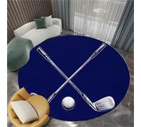 Alfombras de Salón Redonda Logotipo Deportivo Palo De Golf Pelota 120 cm Alfombrilla Redonda, Azul Marino Suave Pelo Corto Lavable Antideslizante Alfombra - para Dormitorio Comedor Salon