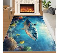 Alfombras de tiburones para sala de estar, 70 x 140 cm, alfombras de área de arrecifes de coral para dormitorio, vida marina, lavable, antideslizante, alfombras para el suelo, no se desprenden