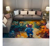 Alfombras de zona para chicos adorables 140x200cm - Camino forestal caprichoso alfombra fina para la habitación de la guardería sala de juegos pinceladas al óleo vibrantes decoración del suelo