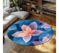 Alfombras de zonas flores lavables para dormitorio 150cm（Redondo） Alfombra redonda floral bohemia flor rosa hojas azules pétalos y alfombras alfombra interior pelo bajo para salón dormitorio