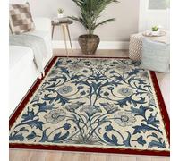 Alfombras diseño clásico 180x240cm Arte único tapete finas lavables resistentes manchas felpudo antideslizantes salón dormitorio esterilla plantas estampado floral azul blanco alfombrilla decoración