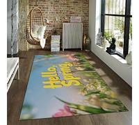 Alfombras diseño Moderno Flores Lindas Letras 3D Decoración Primavera alfombras área Pasillo Alfombra Antideslizante Lavable Pelo bajo para Comedor Guardería 180x240cm