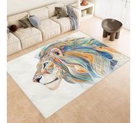Alfombras Dormitorio Lavable 140x200 cm LeóN Color LíNeas Arte Impresión 3D Antideslizante Alfombra Línea Corta Tapetes para Sala Estar Salón Té Finca Rural Al Aire Libre (Reducción de Ruido)