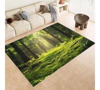Alfombras Dormitorio Lavable 160x230 cm Bosque Verde Sol Impresión 3D Antideslizante Alfombra Línea Corta Tapetes para Sala Estar Salón Té Finca Rural Al Aire Libre (Reducción de Ruido)