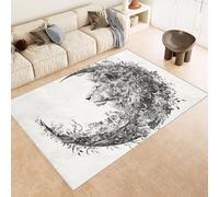 Alfombras Dormitorio Lavable 160x230 cm LeóN Flores Luna Impresión 3D Antideslizante Alfombra Línea Corta Tapetes para Sala Estar Salón Té Finca Rural Al Aire Libre (Reducción de Ruido)