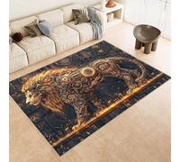 Alfombras Dormitorio Lavable 160x230 cm LeóN MecáNico Creativo Impresión 3D Antideslizante Alfombra Línea Corta Tapetes para Sala Estar Salón Té Finca Rural Al Aire Libre (Reducción de Ruido)