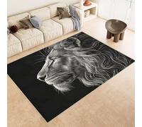Alfombras Dormitorio Lavable 160x230 cm LeóN Negro Creativo Impresión 3D Antideslizante Alfombra Línea Corta Tapetes para Sala Estar Salón Té Finca Rural Al Aire Libre (Reducción de Ruido)