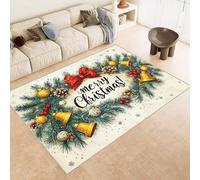Alfombras Dormitorio Lavable 180x240 cm Navidad Corona Campanas Impresión 3D Antideslizante Alfombra Línea Corta Tapetes Para Sala Estar Salón Té Finca Rural Al Aire Libre (Reducción de Ruido)