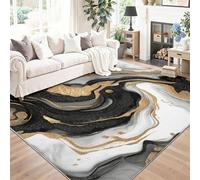 Alfombras Estampado Abstracto Artístico Patrón de mármol Pan de Oro - Negro Alfombra Salón Habitación Dormitorio, Alfombras Salon Pelo Corto, Suave Y Lujosa, Alfombra Decorativa 60 x 120 cm
