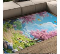 Alfombras Flor de Cerezo Lavable Cielo Primavera Paisaje Alfombra Franela Pelo Corto Antideslizante Sakura Rosa tapete Dormitorio salón decoración Moderna 180x230cm