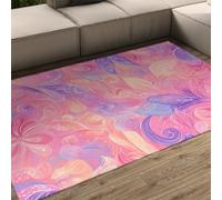 Alfombras Florales Bohemias 160 x 230 cm Alfombra Flores Rosas y moradas para sofá Salón Dormitorio con patrón Multicolor Hojas y remolinos Tapete Pelo bajo