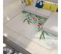 Alfombras Florales Plantas Acuarela Hojas Frescas Verdes Flores Rosadas Decoración Primavera Alfombra Antideslizante alfombras área Grande Suave para Sala Estar Dormitorio 120x240cm