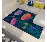 Alfombras Florales Vibrantes Estilo nórdico con patrón de Flores moradas y Rosas Alfombra de Piso de Pelo bajo para Sala de Estar Dormitorio Antideslizante Lavable 180x300cm