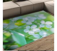 Alfombras Flores Blancas Que florecen en Primavera Alfombra Verde Arte Moderno Planta Fresca Alfombra área Delgada Suave Lavable para pasillos aulas Estudio 60x90cm