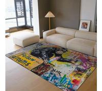 Alfombras Graffiti Animales Divertidos Sigue Tus sueños Alfombra Delgada con Estampado Mono Negro para Sala Estar Dormitorio Oficina Arte Callejero Decoración del hogar 80 x 150 cm