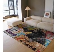 Alfombras Graffiti Arte Callejero Sigue Tus sueños Alfombra Delgada con Estampado Mono Negro para Sala Estar Dormitorio Personalidad Animales Decoración del hogar 90 x 150 cm