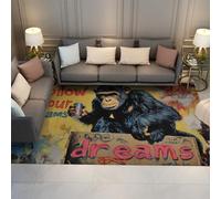 Alfombras Graffiti Estilo Hippie Sigue Tus sueños Alfombra Delgada con Estampado Mono Negro para Sala Estar Dormitorio Citas Inspiradoras Decoración del hogar 120 x 160 cm