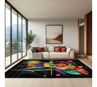 Alfombras Impresa Abstracto Geometría Sol Planetas Pájaros Alfombra De La Habitación, Colorful Alfombra Sala De Estar Dormitorio Y Hogar - Lavable a máquina Tacto Suave 60 x 90 cm