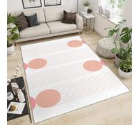 Alfombras Infantiles de Modern Geometry Art Lines, Dormitorio Antideslizante para niñas con círculo nórdico Rosa, alfombras Lavables Antideslizantes, se aplican al Dormitorio del salón (180x270cm)