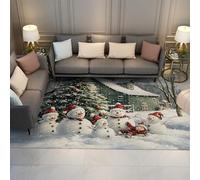 Alfombras invierno del país las maravillas Lindo muñeco nieve con sombreros rojos Árbol Navidad y acogedora alfombra piso delgado con estampado cabaña decoración del hogar vacaciones 140x200cm