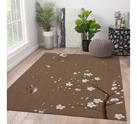 Alfombras japonés Ukiyo-e Cerezo Sakura botánica Floral Ave grulla Mariposa Lavable Pelo Corto Alfombra salón tapete 90x150cm