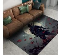 Alfombras japonesas Lavar salón Hojas Arce samurái Luna Llena asiático Oriental Respaldo Antideslizante Pelo bajo Sala Juegos Adolescente 60x120cm
