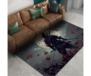 Alfombras japonesas Lavar salón Hojas Arce samurái Luna Llena asiático Oriental Respaldo Antideslizante Pelo bajo Sala Juegos Adolescente 120x180cm