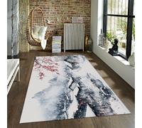 Alfombras japonesas Rojas Sakura para la Sala Estar Alfombra Invierno Pueblo Cubierta Nieve alfombras Pelo bajo Suave Antideslizante para lavandería Dormitorio 60x120cm