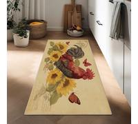 Alfombras Largas Pasillo Estilo Campestre Gallo Girasol Alfombra Modernas Suave Pelo Corto Antideslizantes para Decorativa Metros Salón Dormitorio Habitación Infantil Comedor, 60 x 180 cm, Amarillo