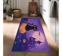 Alfombras Largas Pasillo Halloween Calabazas Casas Encantadas Alfombra Modernas Suave Pelo Corto Antideslizantes para Decorativa Metros Salón Habitación Infantil Comedor, 60 x 180 cm, Púrpura