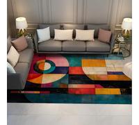 Alfombras Lavable Mid Century Abstracta círculos Bloques Multicolor geométrica Alfombra Suave Fina Interior tapete Estudio apartamento decoración 200x250cm