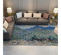 Alfombras Lavables a máquina Cliff Coast Azul y Verde Alfombra 140x200cm Sala de Estar Paisaje Junto al mar Monet para Comedor hogar Oficina Dormitorio Antideslizante Pelo bajo no se