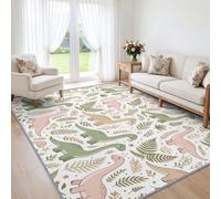 Alfombras lavables a máquina, para sala de estar, 120 x 170 cm, diseño de hojas de dinosaurio, color macarrón, suave, de pelo corto, antideslizante, con dibujos animados, para comedor, cocina, pasillo