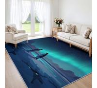 Alfombras lavables a máquina para sala de estar, 160 x 230 cm, suave, antideslizante, pelo corto, pingüino, nieve, aurora, alfombra para dormitorio, cocina, naturaleza, cielo estrellado