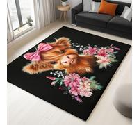 Alfombras Lavables Arte Digital 160 X 230 Cm Para Habitacion Comedor Dormitorio Cocina Oficina Infantil Habitacion Home, Animales Flores Lazos Vacas Suave Antideslizante Negro Alfombra Decorativa
