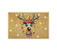 Alfombras lavables de terciopelo de cristal de reno de Navidad, decoración de puerta, hogar, suciedad, danza, puerta delantera (B, 31 x 21 x 2 cm)