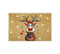 Alfombras lavables de terciopelo de cristal de reno de Navidad, decoración de puerta, hogar, suciedad, danza, puerta delantera (A, 31 x 21 x 2 cm)